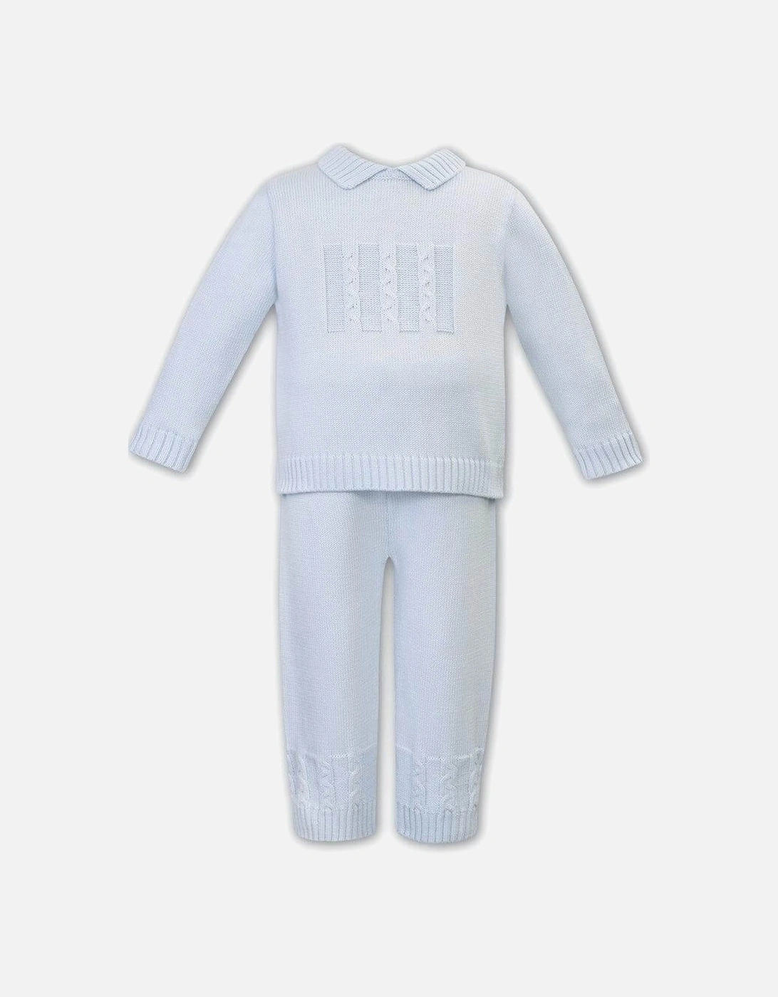 Baby Boys Blue Cable Trouser Set, 2 of 1