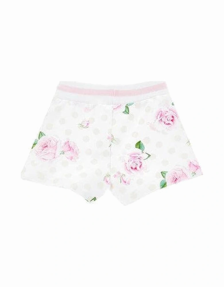 Girls White Rose Print Shorts