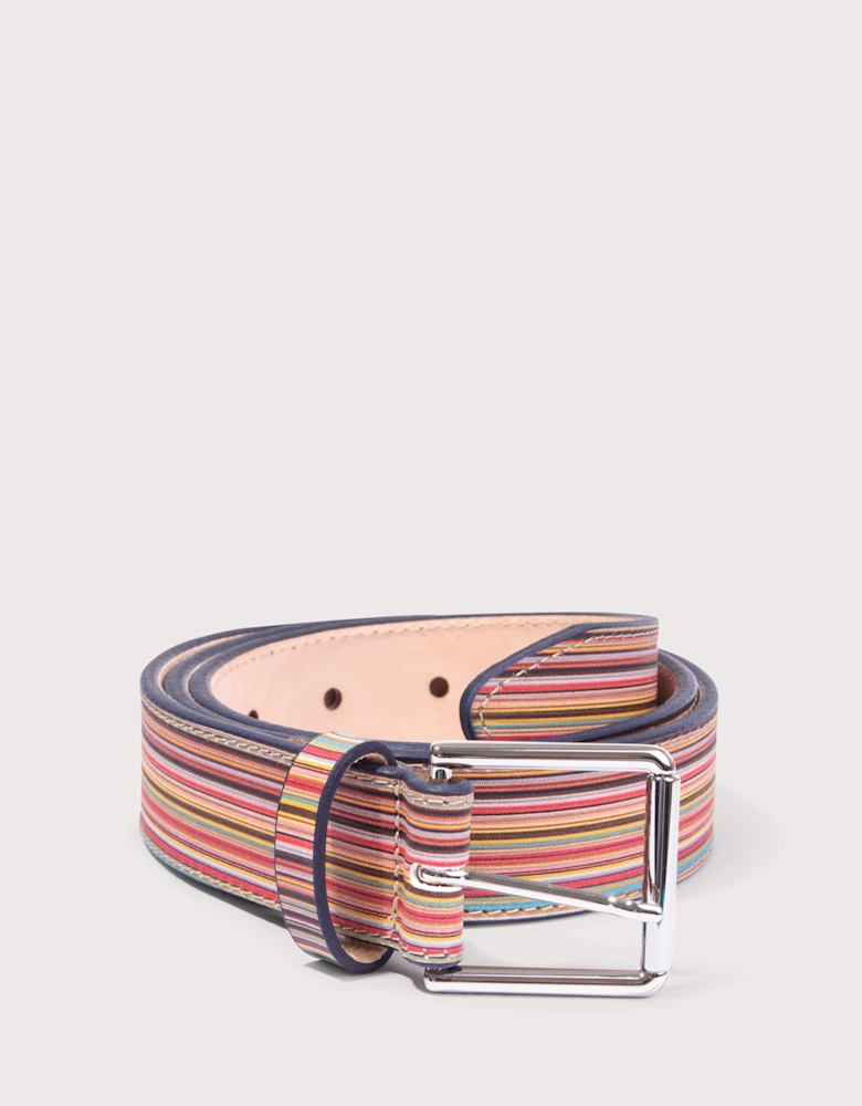 Embossed Signature Stripe Leather Belt