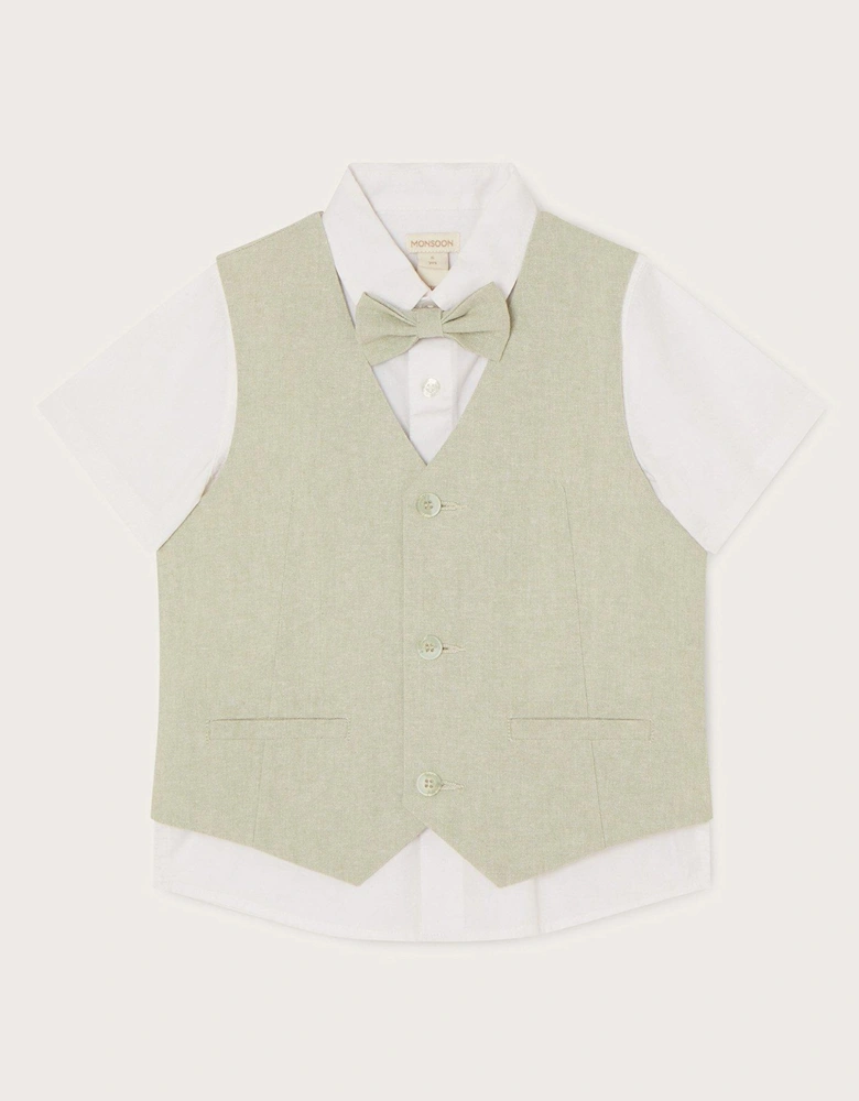 Boys 3 Piece Waistcoat, Bow Tie And Shirt Set - Green
