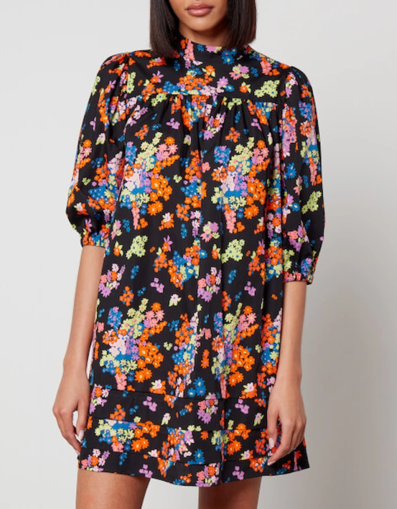 Glossy Floral-Print Cotton Mini Dress