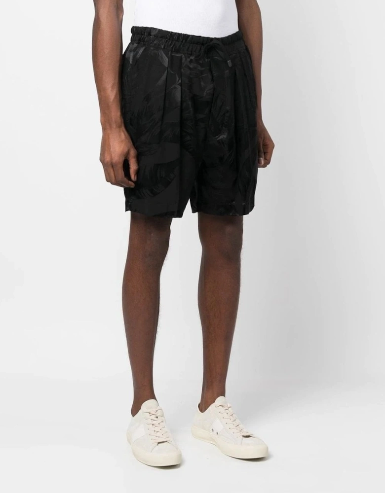 Floral Jacquard Pleat Shorts Black