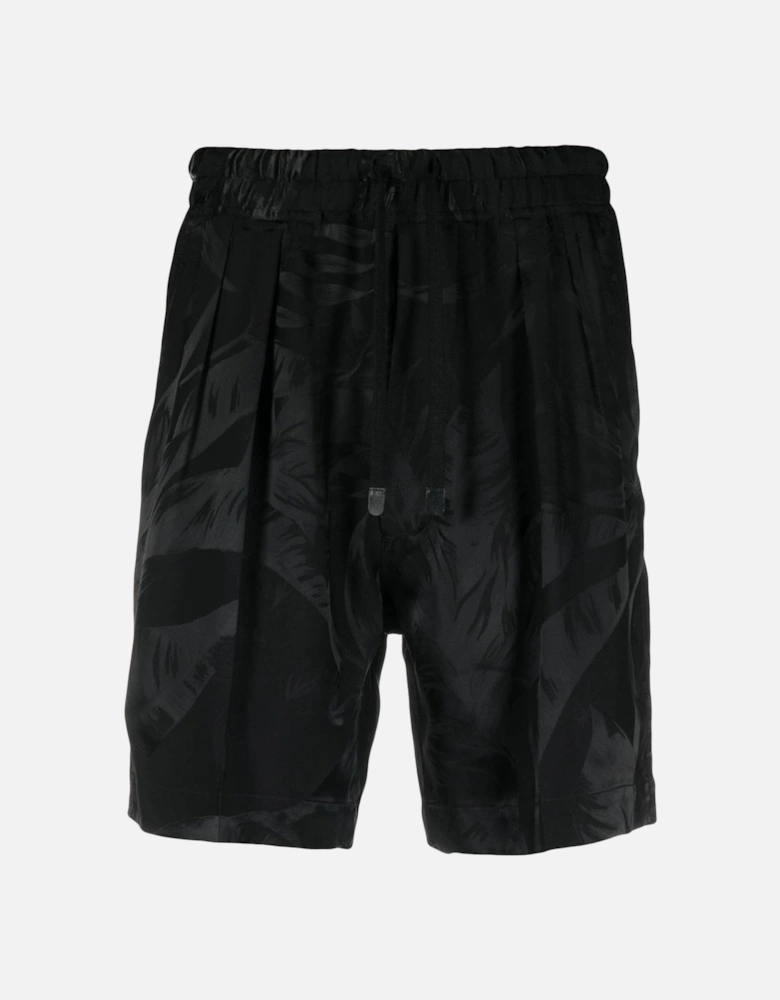 Floral Jacquard Pleat Shorts Black