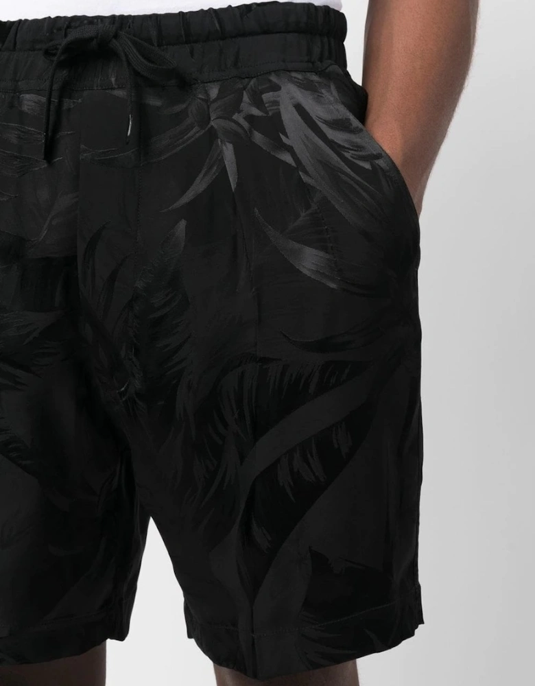 Floral Jacquard Pleat Shorts Black