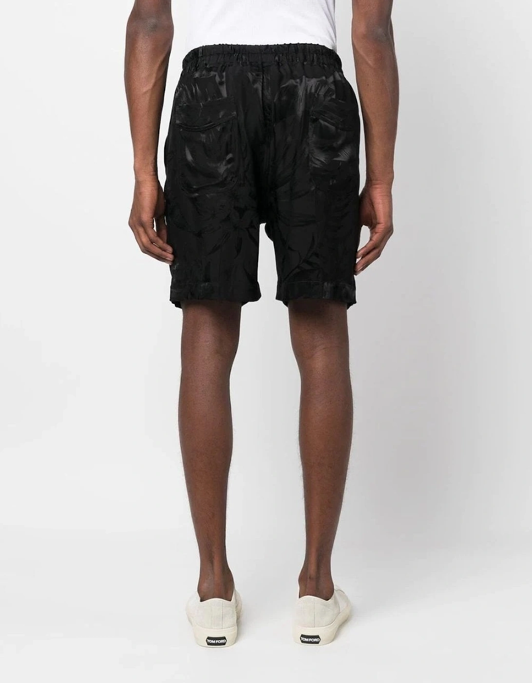 Floral Jacquard Pleat Shorts Black