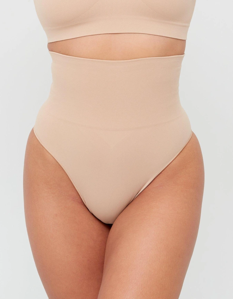 Shape Enhancing Seamless High Waist Thong - Beige