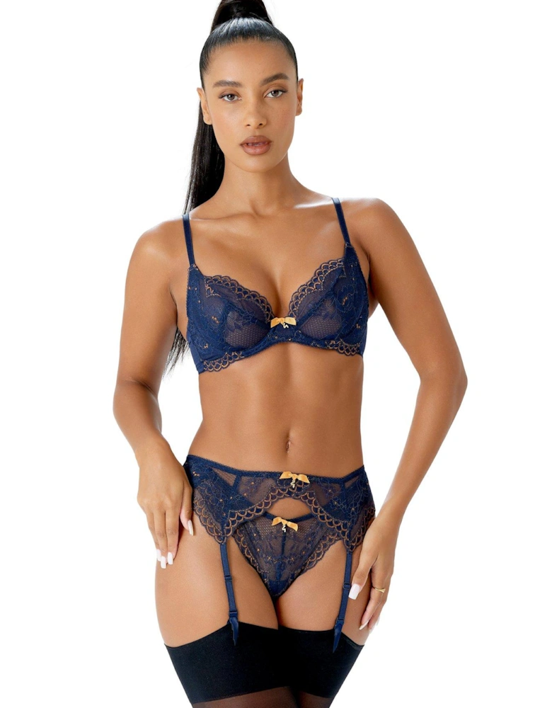 Superboost Lace Non Padded Underwired Plunge Bra - Midnight Blue