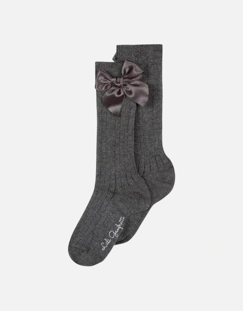 Girls Grey Bow Socks
