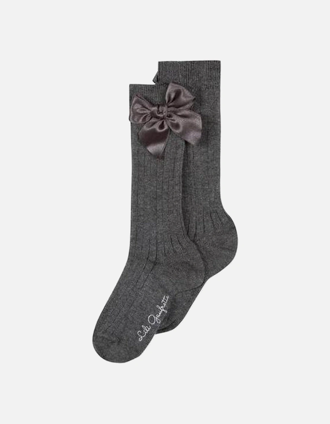 Girls Grey Bow Socks, 2 of 1