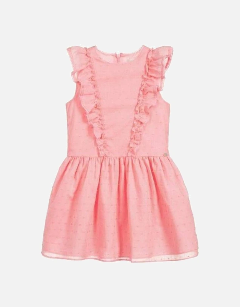 Girls Pink Flocked Dress