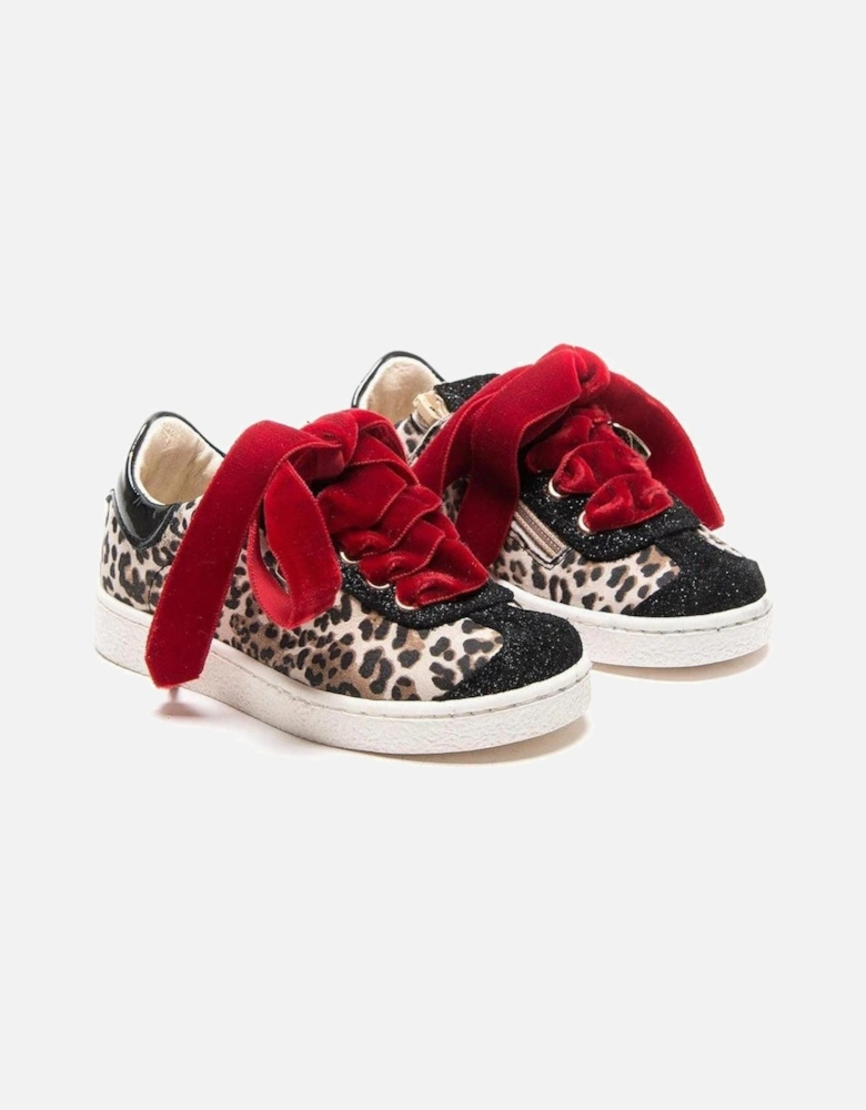 Girls Animal Print Leather Trainers