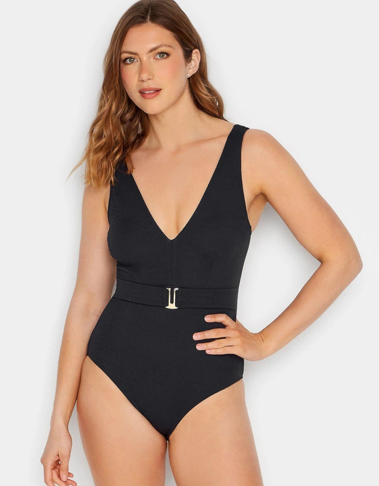 Black Belted Textured Swimsuit