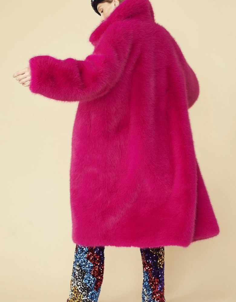 Pink Knitted Bamboo Faux Fur Maxi Coat