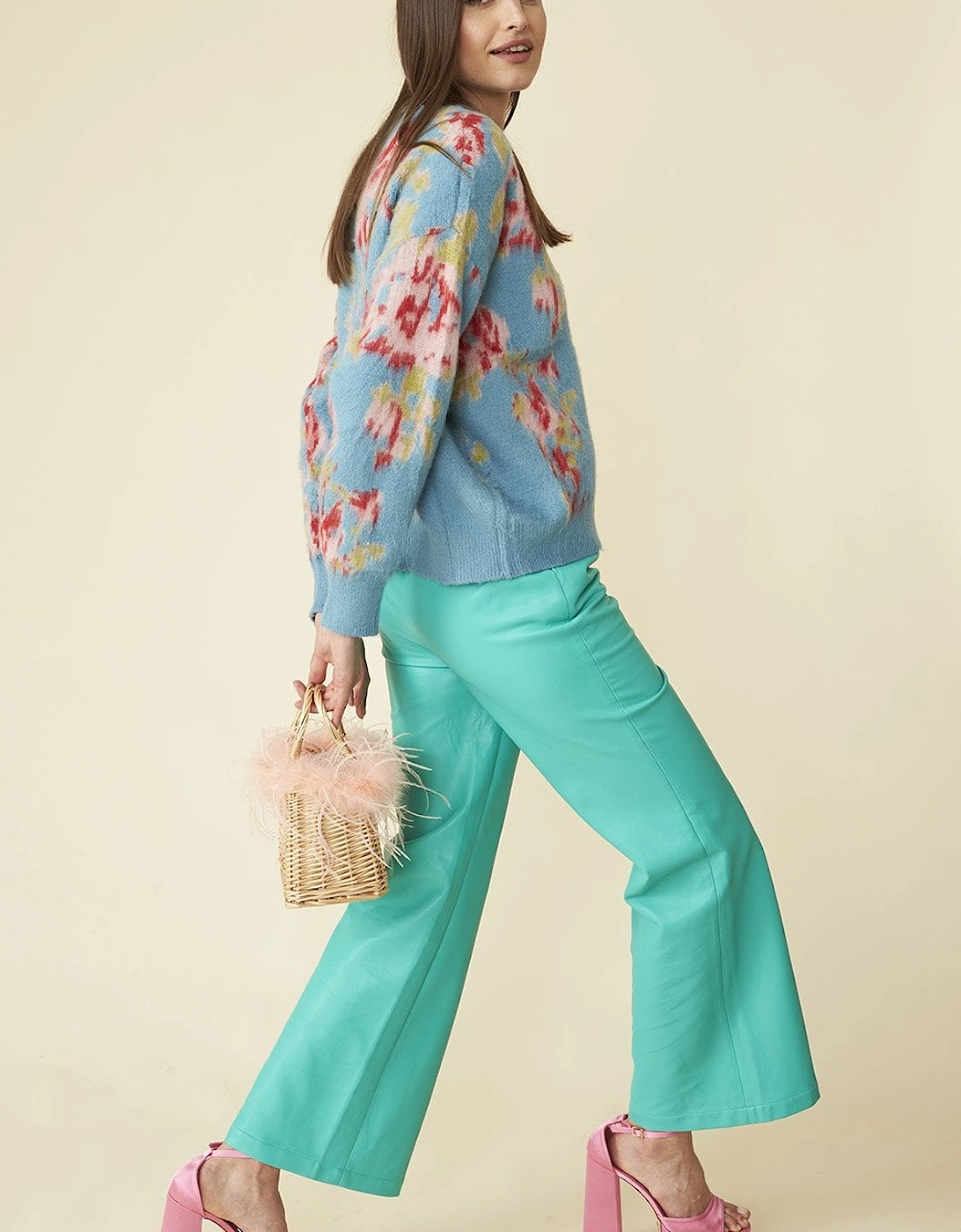 Aqua Blue Eco Leather Trousers