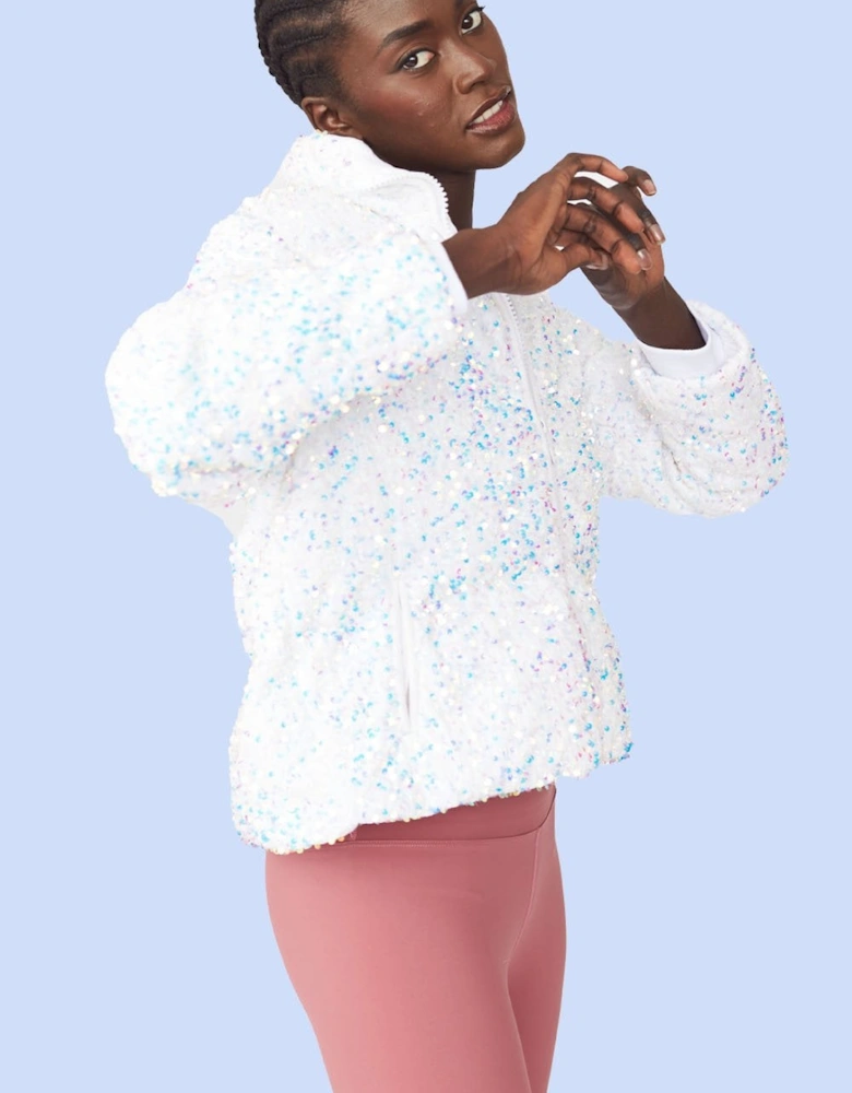 White Sequin Puffer Jacket