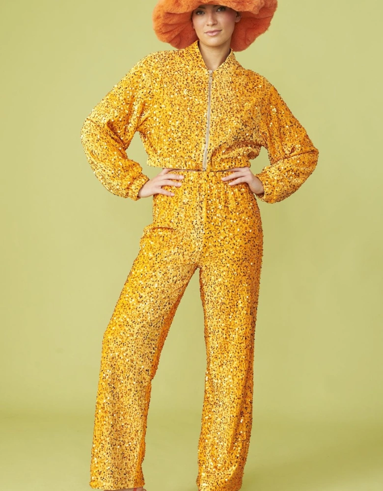 Orange Sequin Trousers with Elasticated Waste