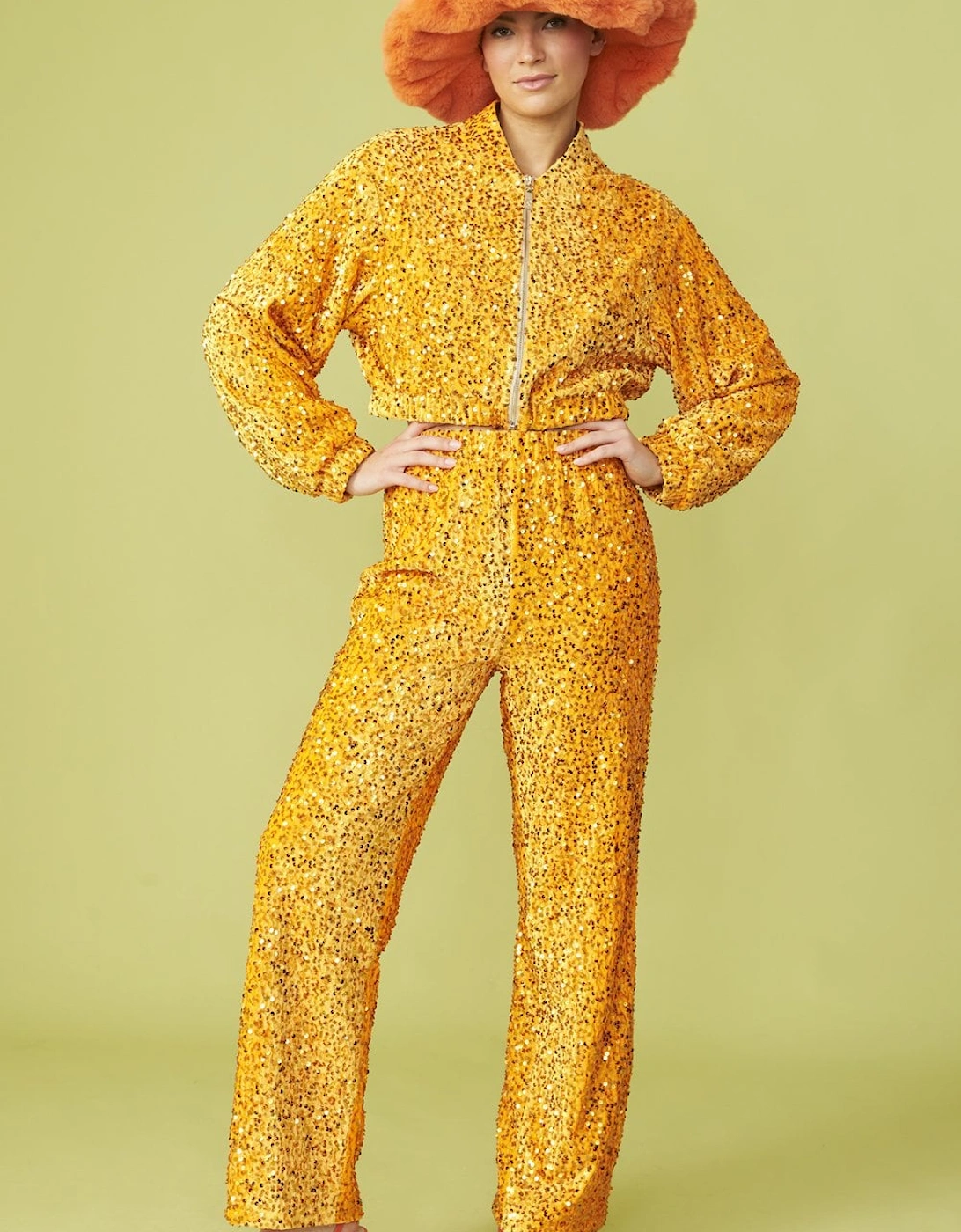 Orange Sequin Trousers with Elasticated Waste, 5 of 4