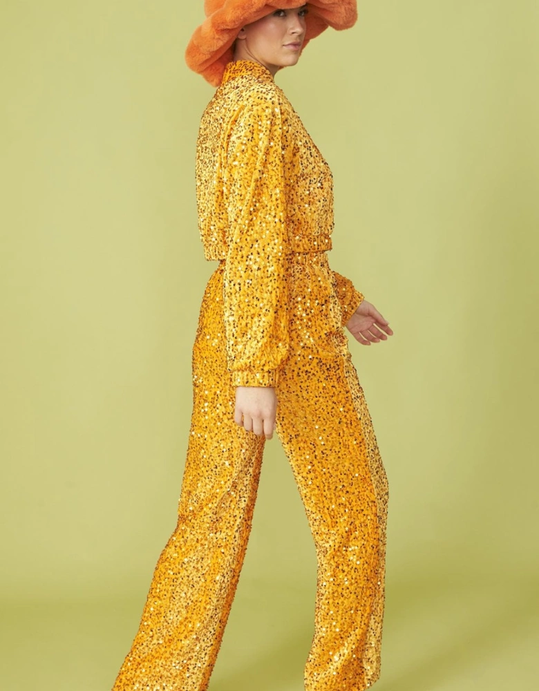 Orange Sequin Trousers with Elasticated Waste