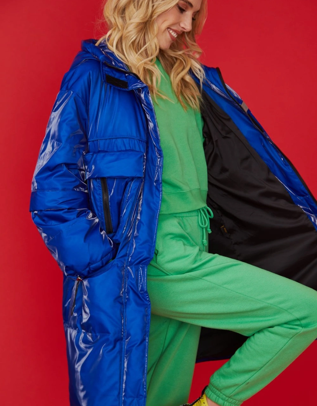 Blue Hooded Puffer Down Coat