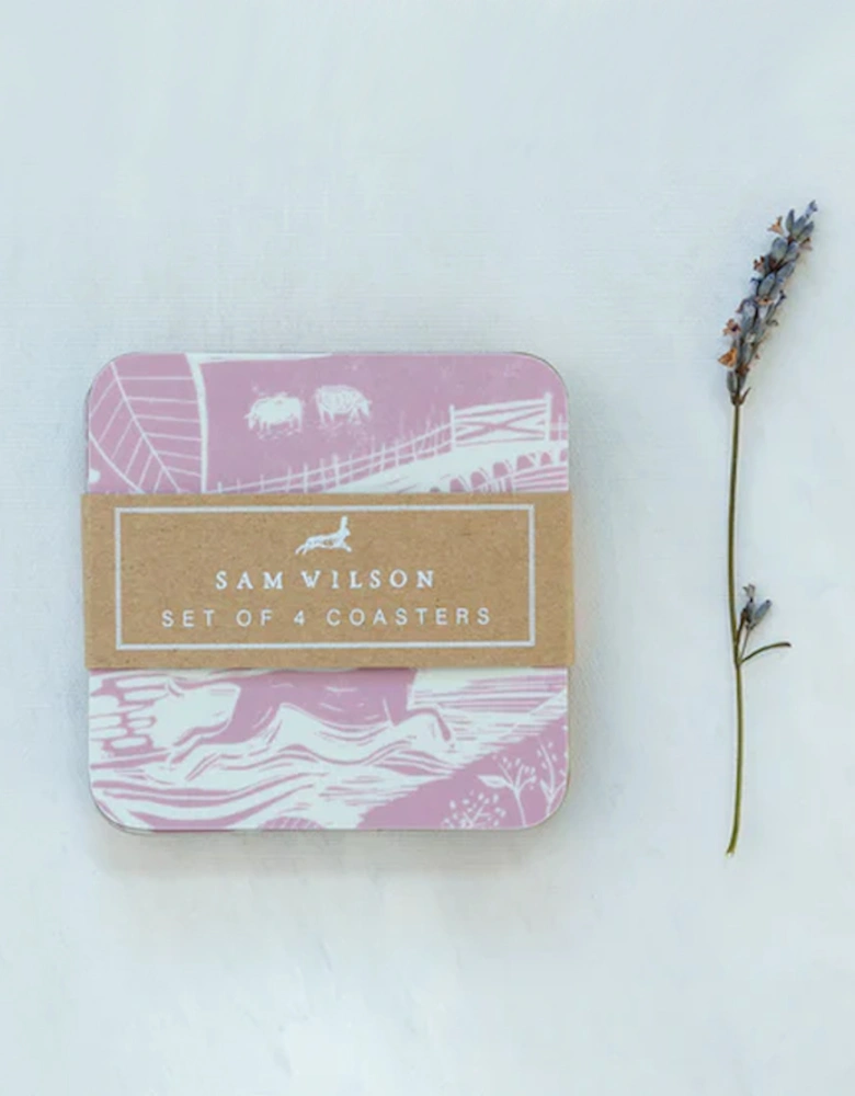 Through The Fields Pink Coasters Set Of 4