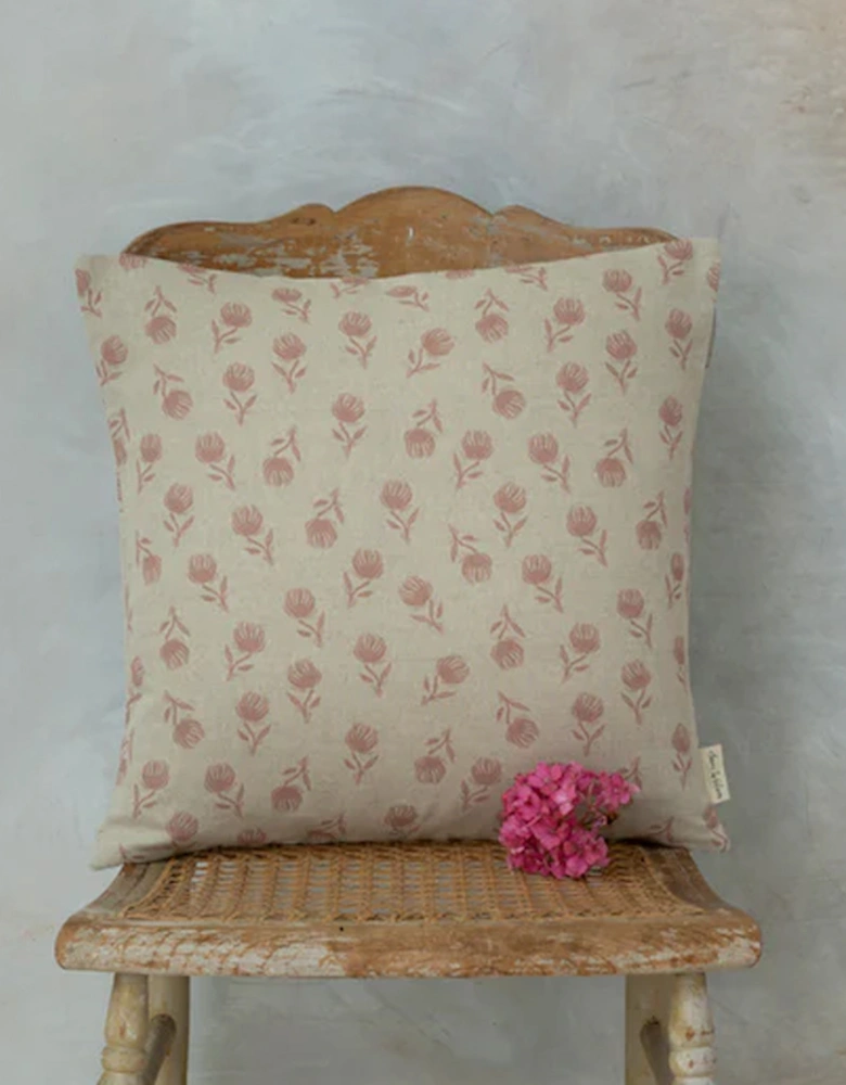 Pink Clover Square Linen Cushion