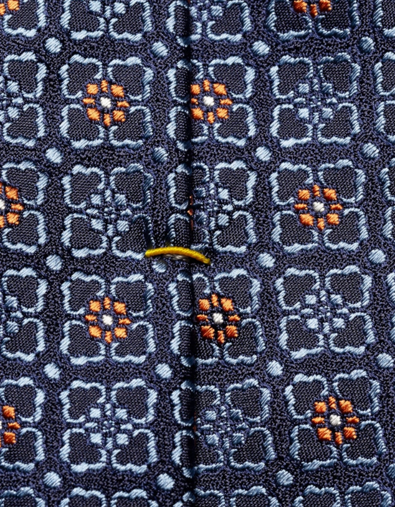 Micro Floral Print Silk Tie 29 Blue