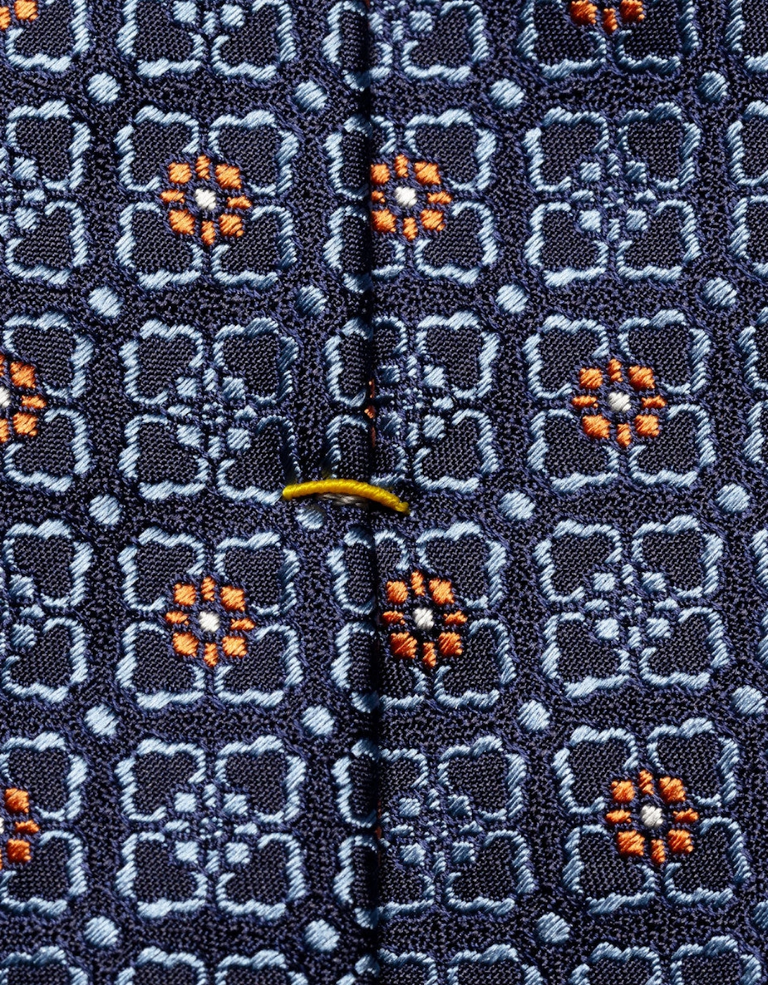 Micro Floral Print Silk Tie 29 Blue