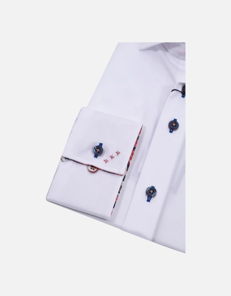 Cutaway Collar Shirt Trimmed With Liberty Print White