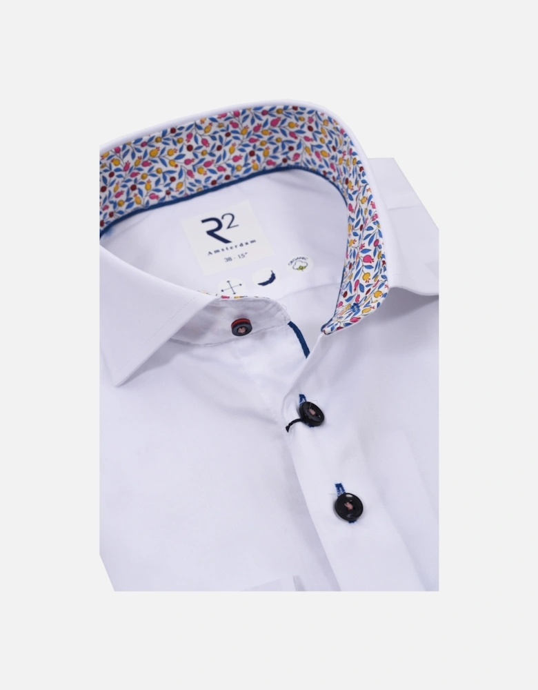 Cutaway Collar Shirt Trimmed With Micro Liberty Print White