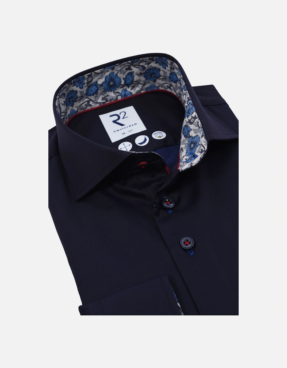 Cutaway Collar Shirt With Liberty Print Trim Navy