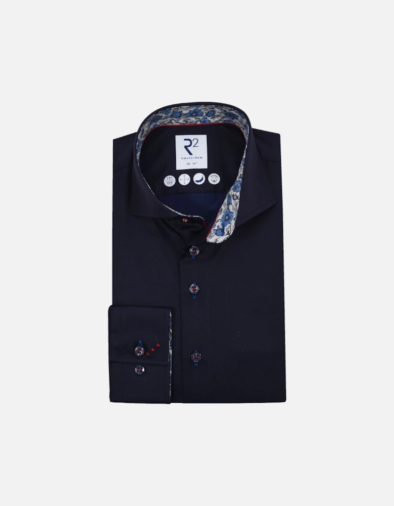 Cutaway Collar Shirt With Liberty Print Trim Navy