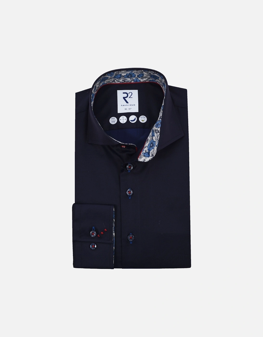 Cutaway Collar Shirt With Liberty Print Trim Navy, 4 of 3