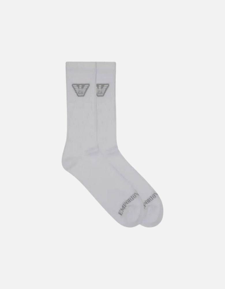 Cotton 2-Pair Eagle Logo White Ankle Socks