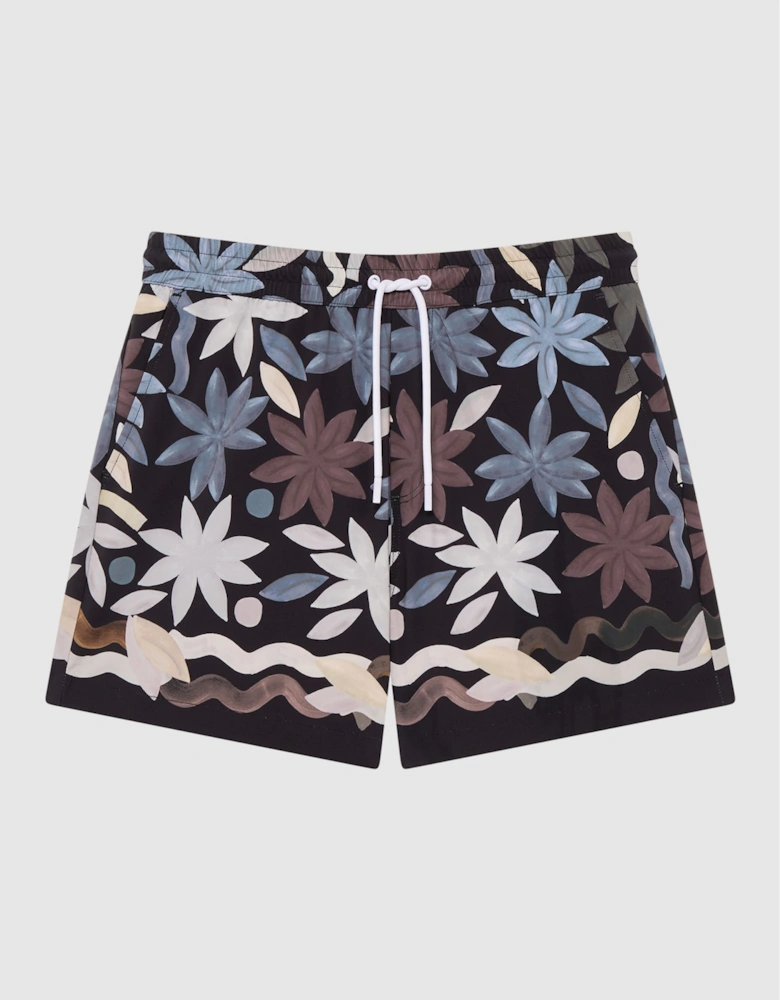Floral Print Drawstring Swim Shorts