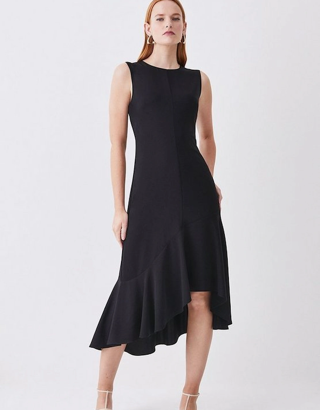 Soft Tailored Sleeveless Full Skirt High Low Midi Dress, 5 of 4