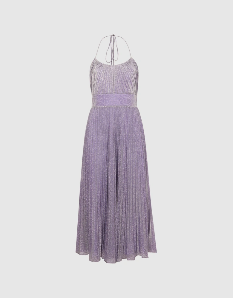 Halston Shimmer Pleated Midi Dress