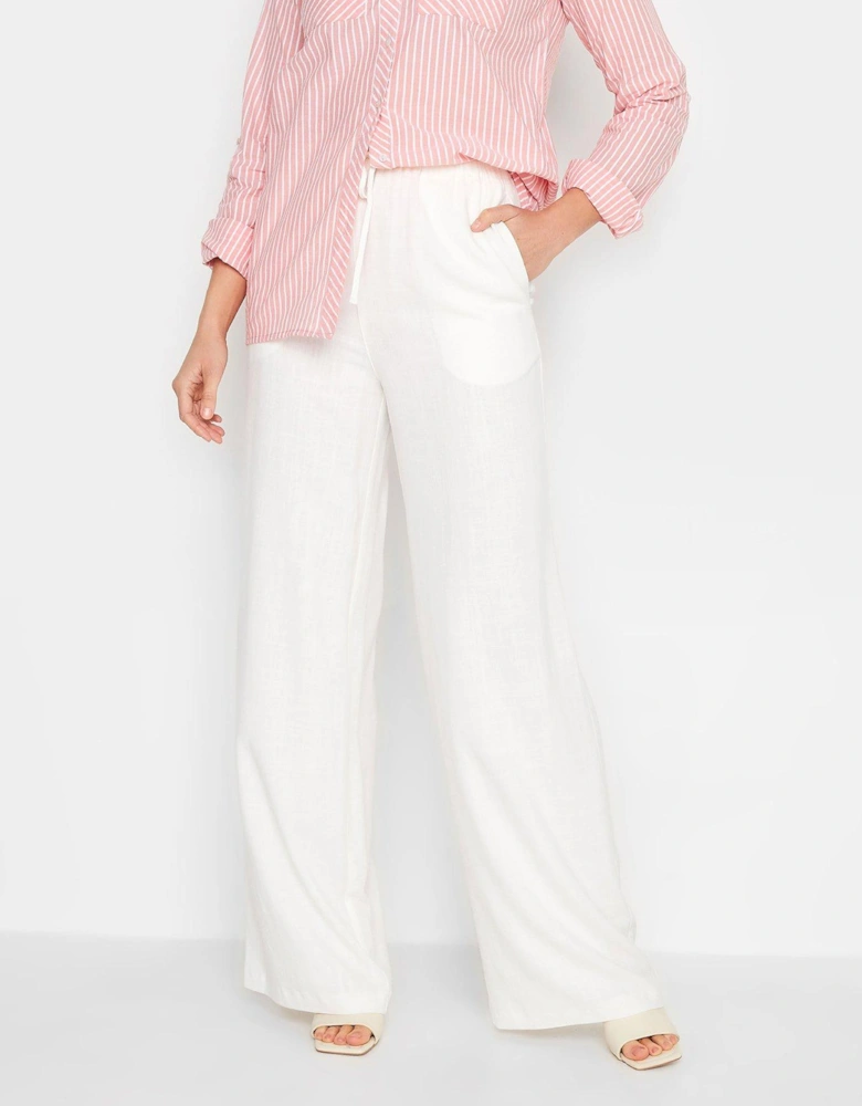 White Wide Leg Linen Trouser 36"