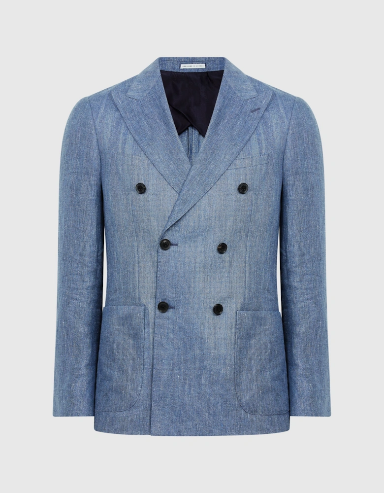 Slim Fit Double Breasted Linen Blazer
