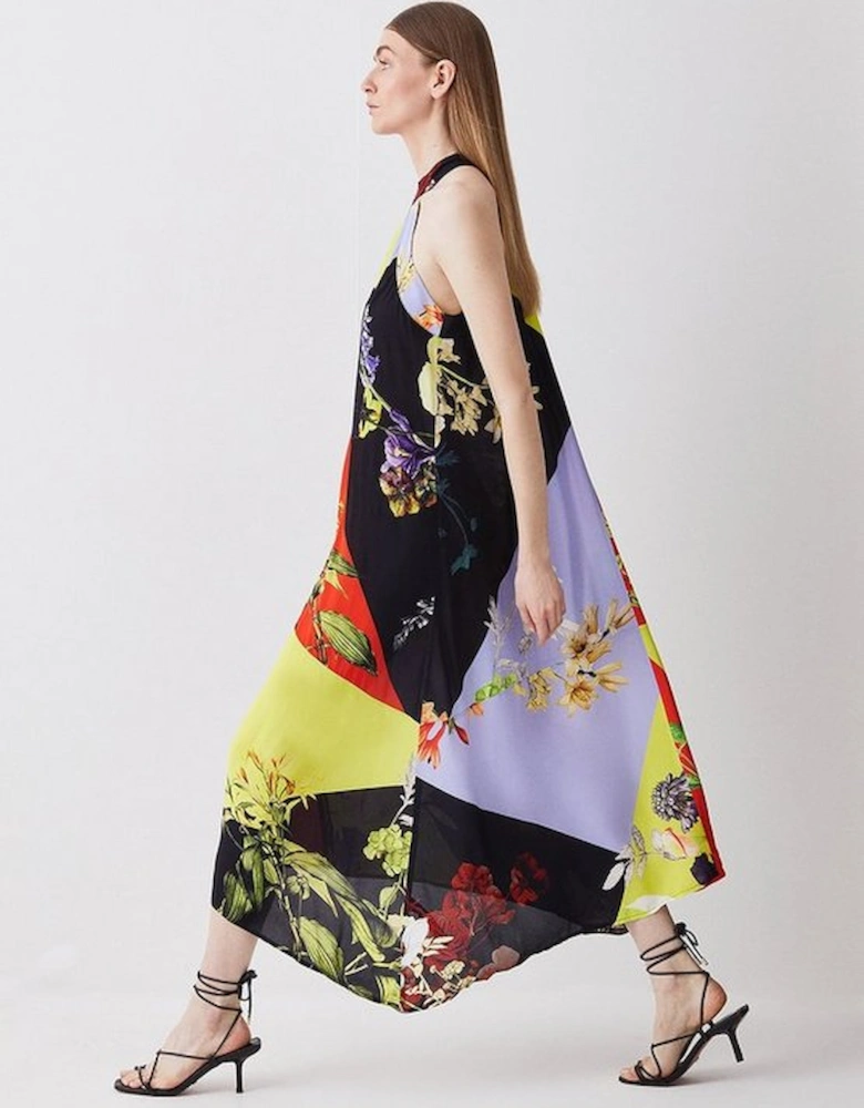 Tall Colour Block Floral Halter Neck Woven Midi Dress