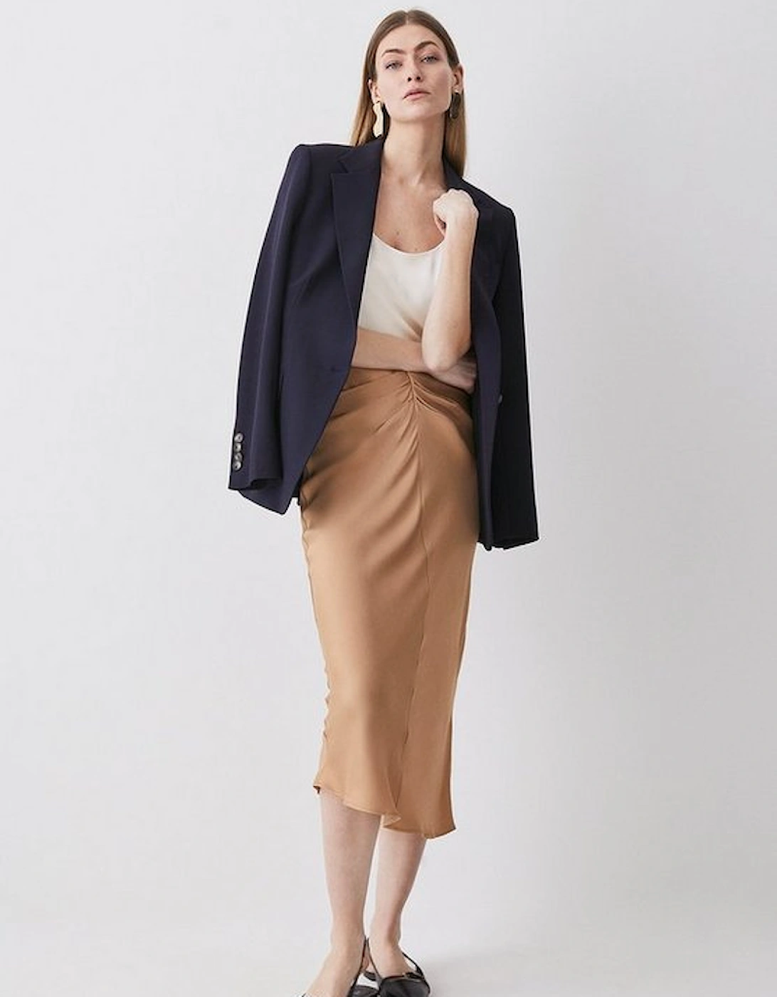 Satin Ruched Front Midi Skirt, 5 of 4