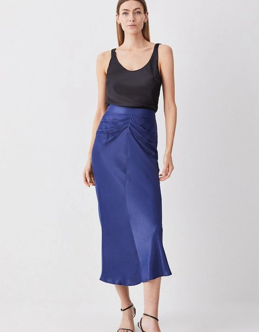 Satin Ruched Front Midi Skirt, 5 of 4
