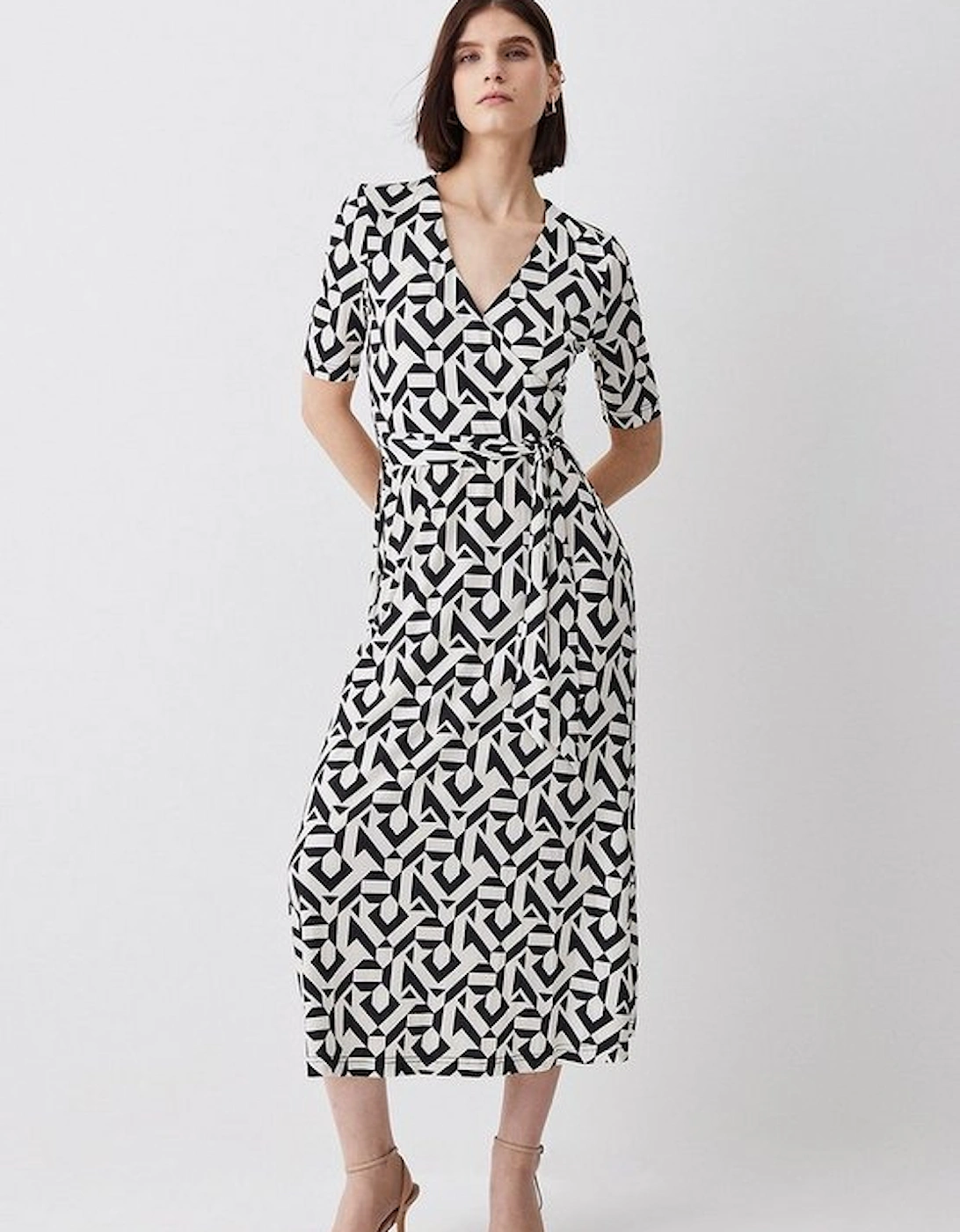 Tall Half Sleeve Geometric Printed Jersey Wrap Midi Dress, 5 of 4