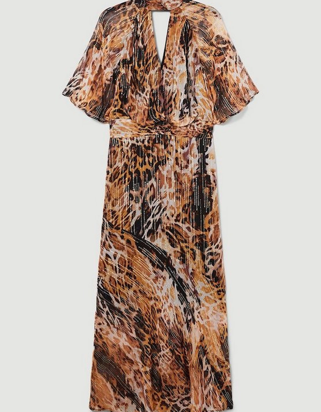Metallic Viscose Georgette Angel Sleeve Woven Midi Dress