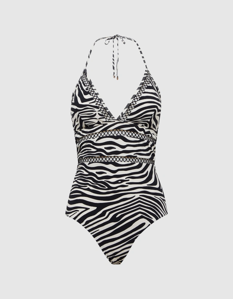 Halter Neck Zebra Print Swimsuit