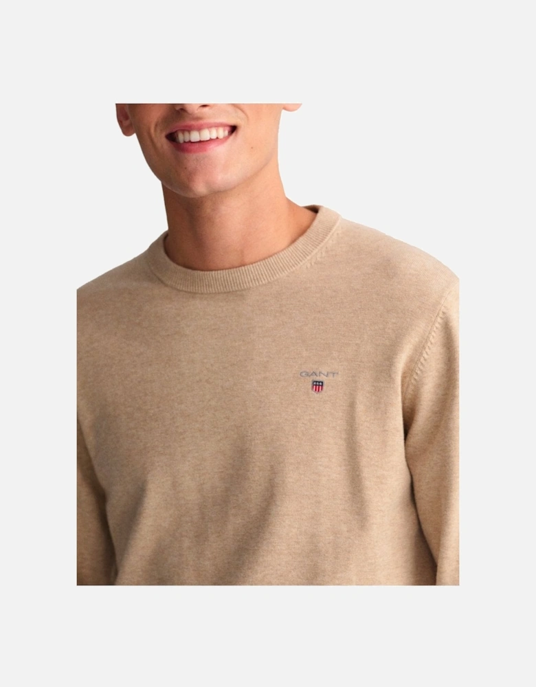 Mens Classic Cotton Crew Neck Sweater Sand Melange