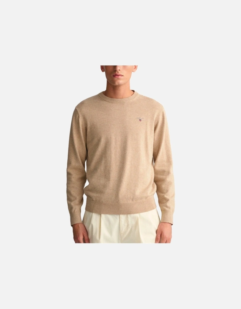 Mens Classic Cotton Crew Neck Sweater Sand Melange