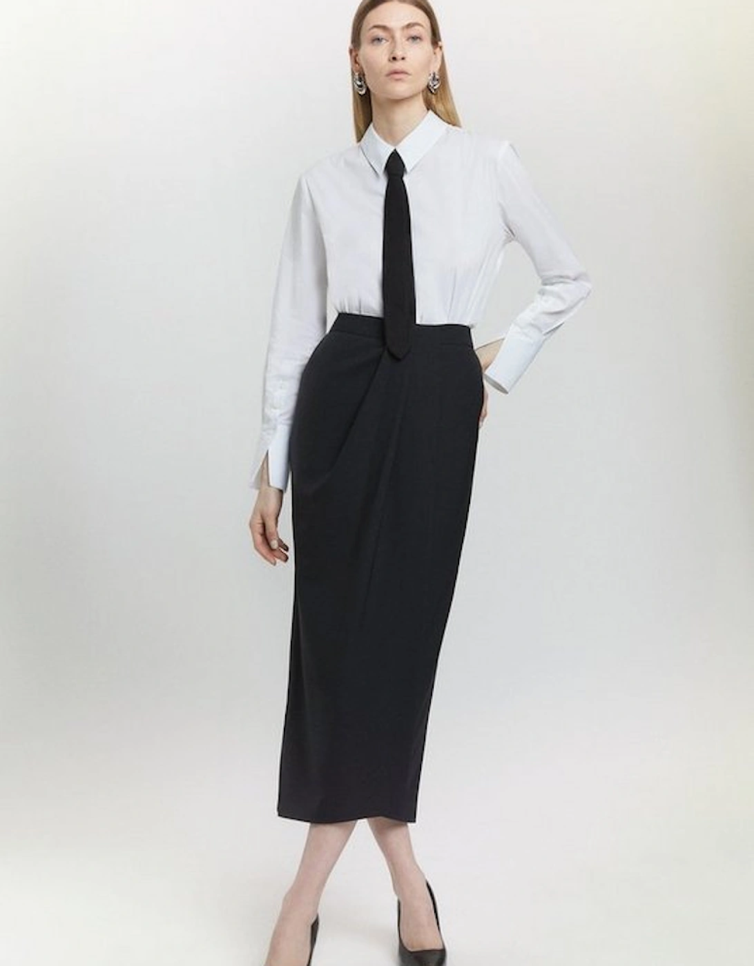 Wool Blend Wrap Detail Midi Skirt, 5 of 4