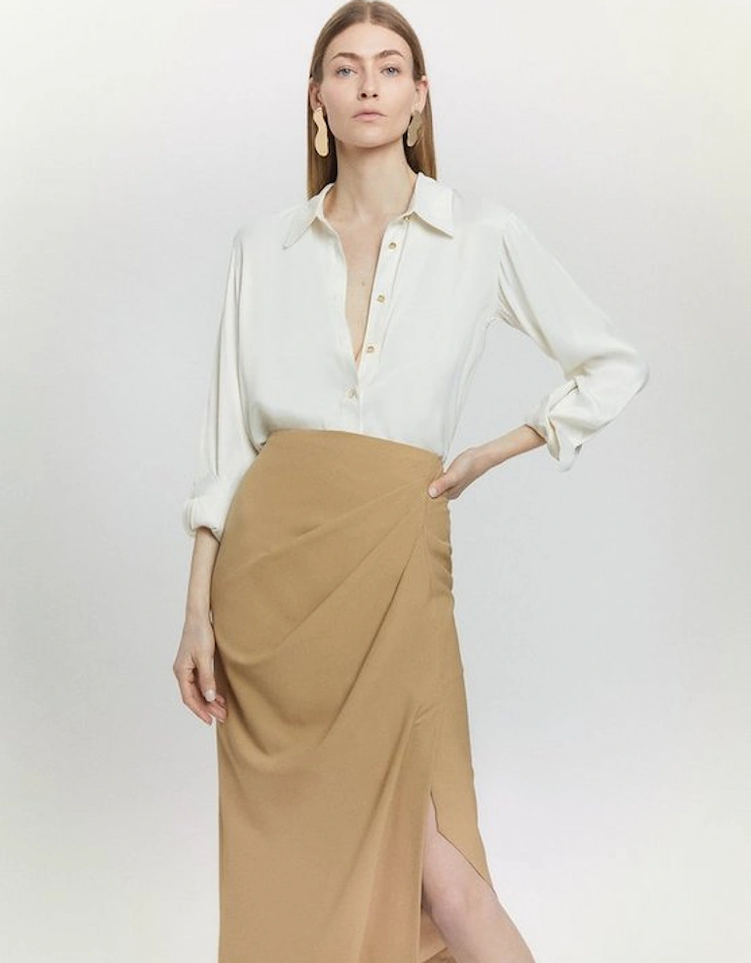 Wool Blend Drape Detail Midaxi Skirt, 5 of 4