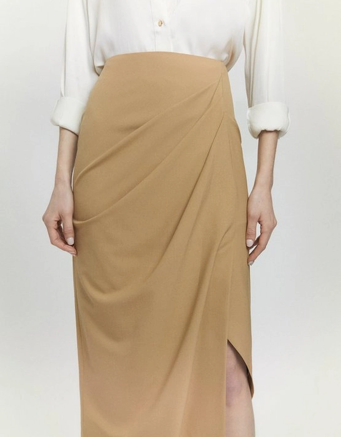 Wool Blend Drape Detail Midaxi Skirt