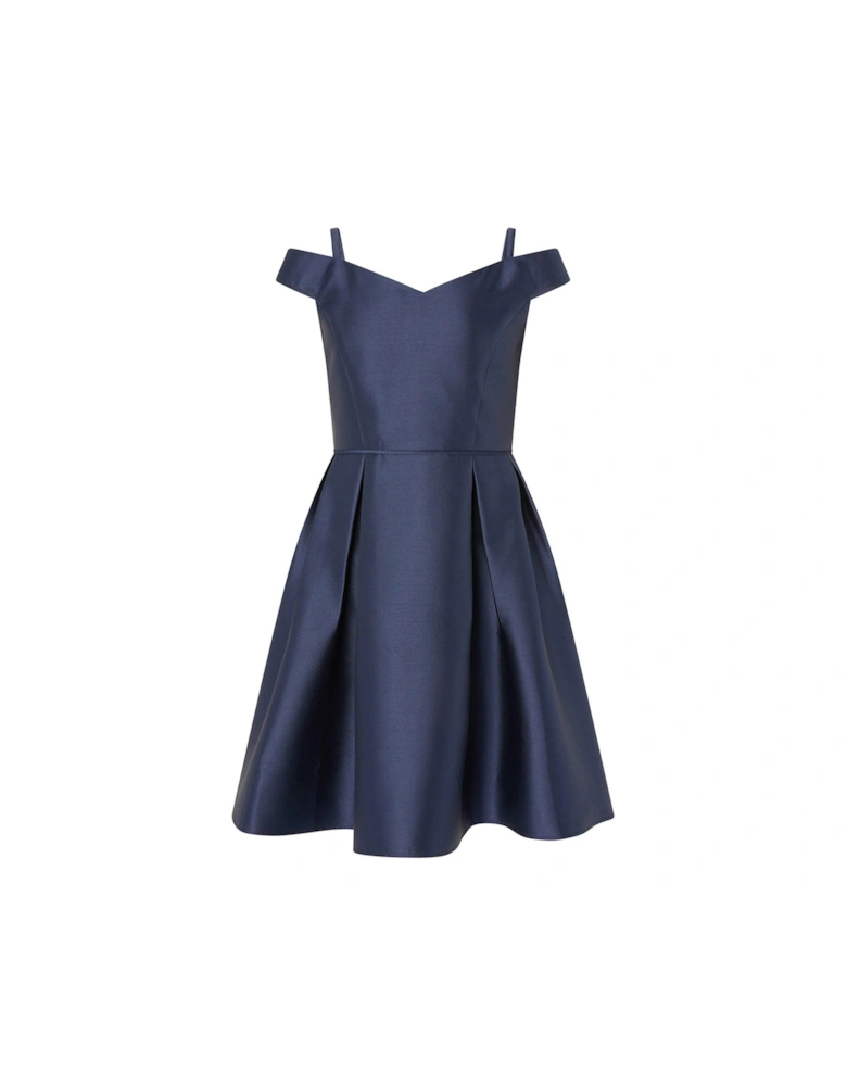 Girls Duchess Twill Bardot Prom Dress - Navy